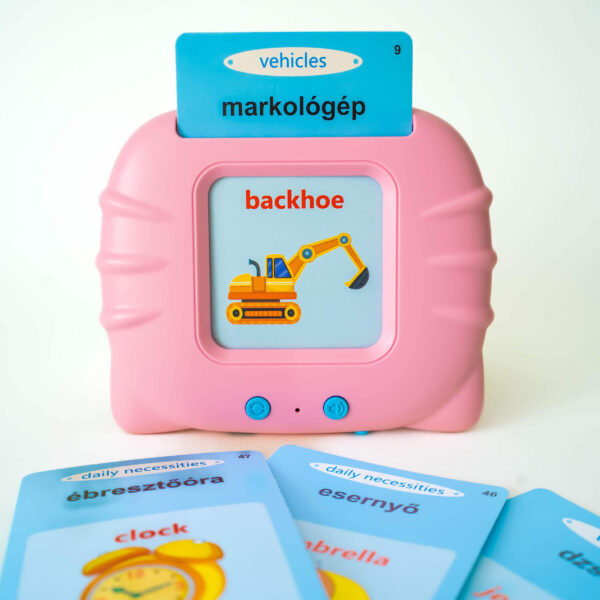 🧠 Angol-Magyar hangos tanulójáték gyerekeknek – 224 kártyával- Rózsaszín